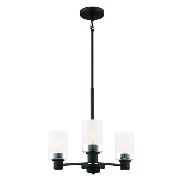 Designers Fountain Cedar Lane 3 Light Modern Matte Black with Clear Etched Glass Shades Chandelier For Dining Rooms D236M-3CH-MB - main